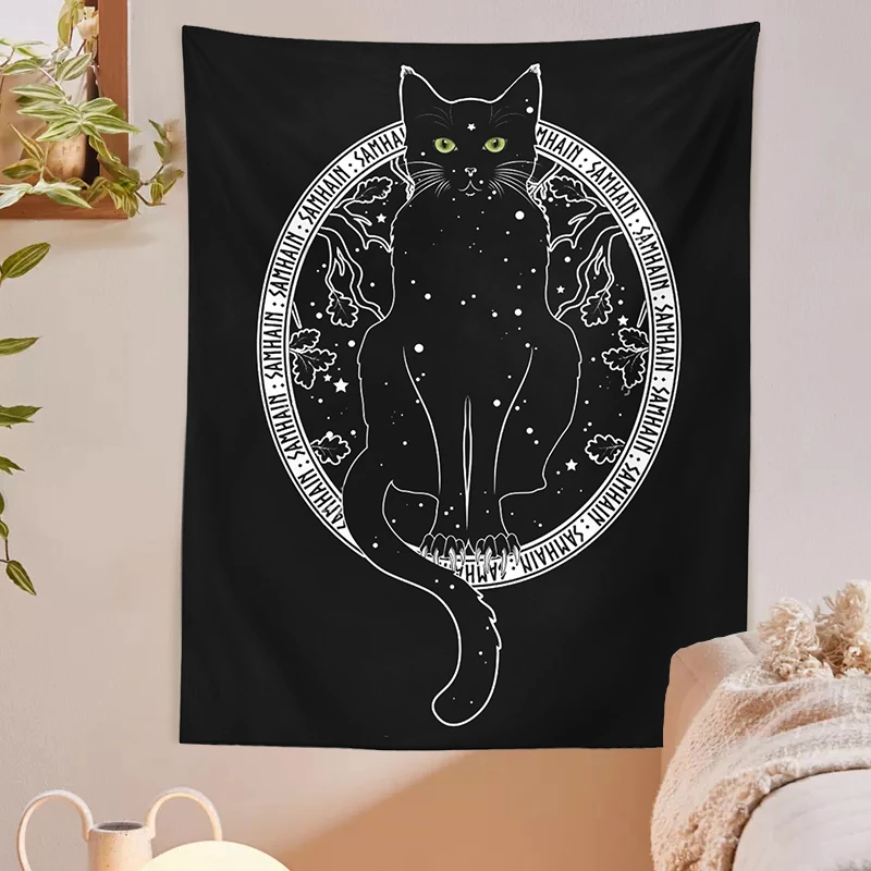 

Котенок, черный гобелен, настенный Таро-Кот, таинственное гадания, ведьмахство, гобелены, хиппи, искусственное оформление, одеяло, печать