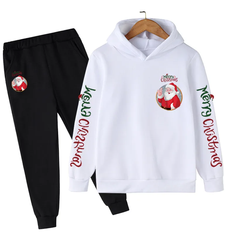 

Children Santa Claus Costume Outfits Kids Sports Wear Merry Christmas Cartoon Sweatshirt+Pants 2 Piece Suit Boys Tracksuit Sets