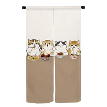 재미있는 귀여운 고양이 문 커튼, 거실 침실 파티션 커튼, 주방 입구 걸이식 하프 커튼, Noren