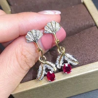 meibapj myanmar natural ruby flower drop earrings real 925 sterling silver red stone earrings fine charm jewelry for women