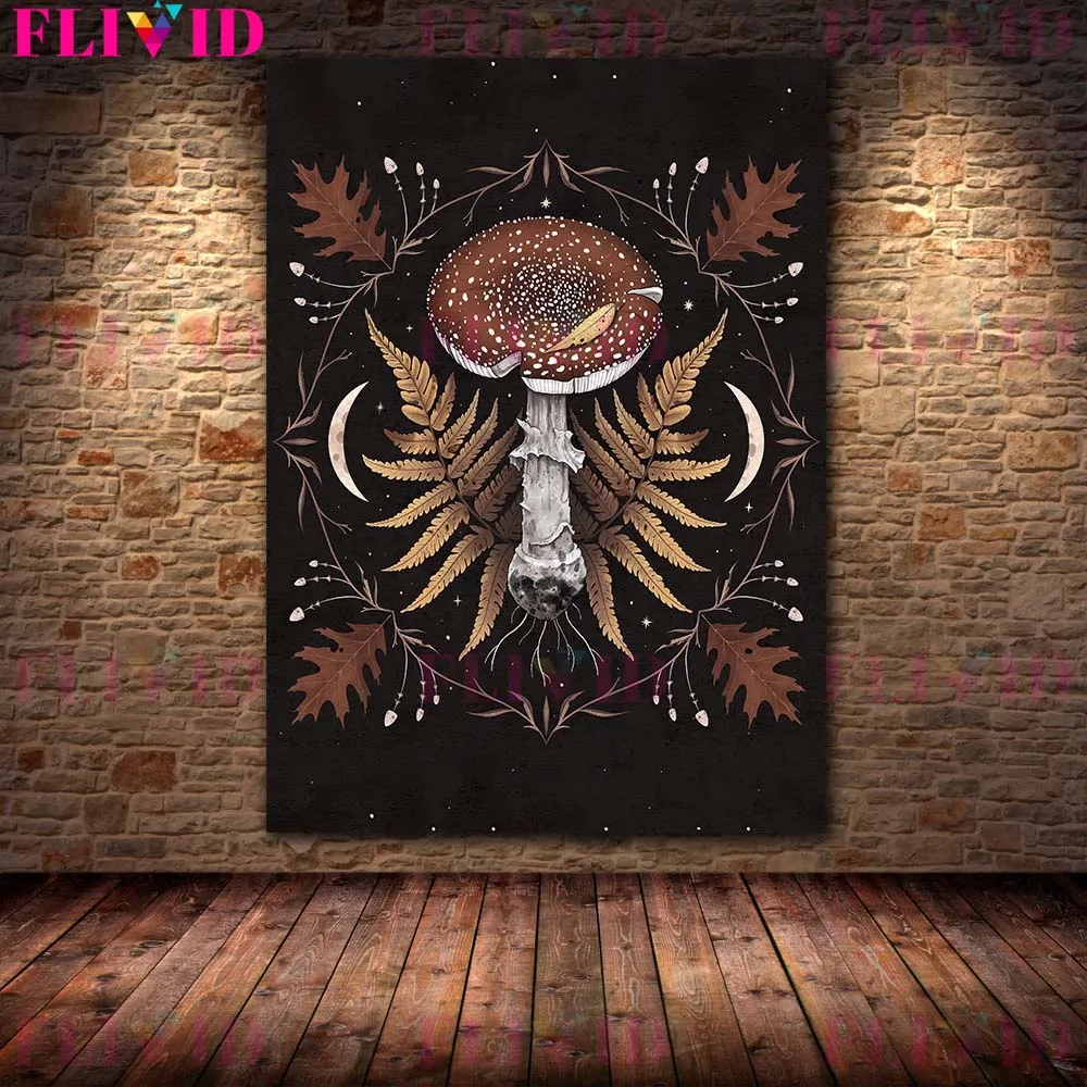 

Абстрактная картина на холсте "Грибы, эльфы и новая луна"