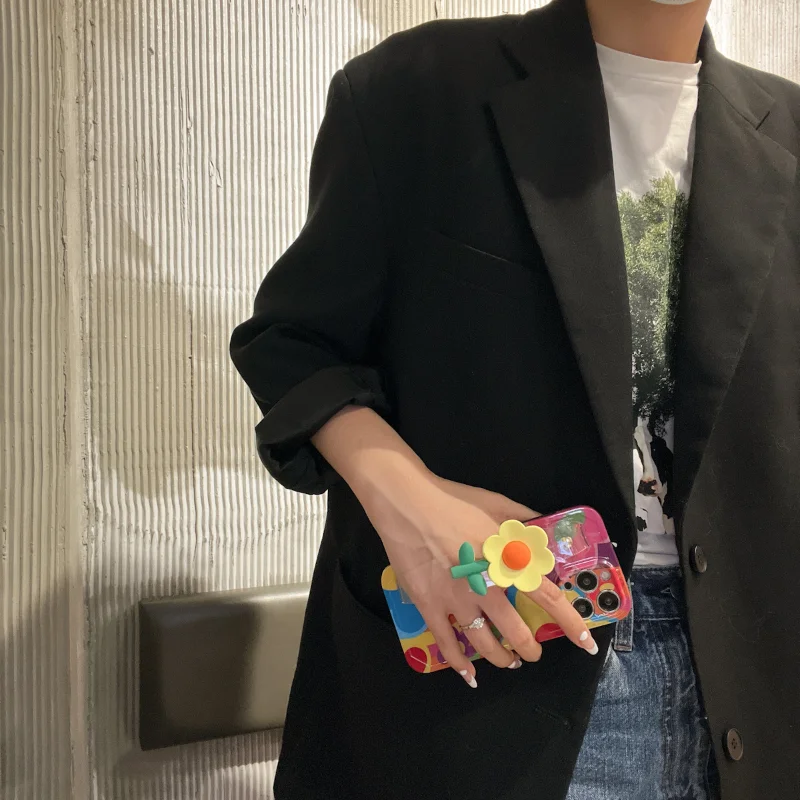 Silicone Phone Case For iPhone 12 11 14 Pro 13Pro Max Plus 2023 Daisy Flower With Lanyard Neck Strap Case Fashion Holder Cover