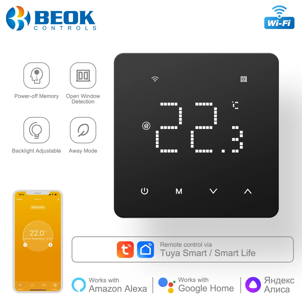 Термостат Beok с Wi-Fi для умного дома, терморегулятор для теплого пола ...