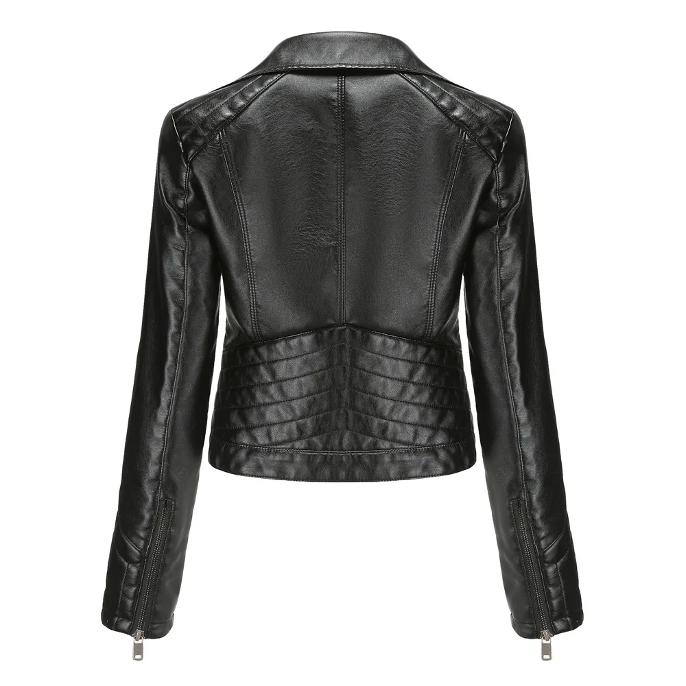 2021 New Ladies Washed PU Leather Jacket Women's Fashion Solid Color Lapel Short Slim Autumn Winter Jacket Casual Women