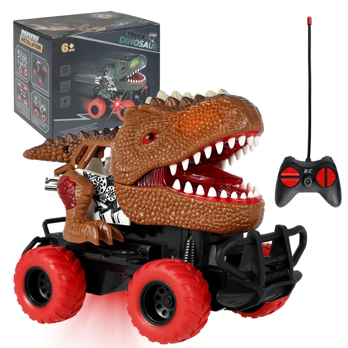 

Remote Control Dinosaur Cars Children RC Car 4-Channel Track LED Lights Battery Operated Dinosaur Educational Toy Gift children