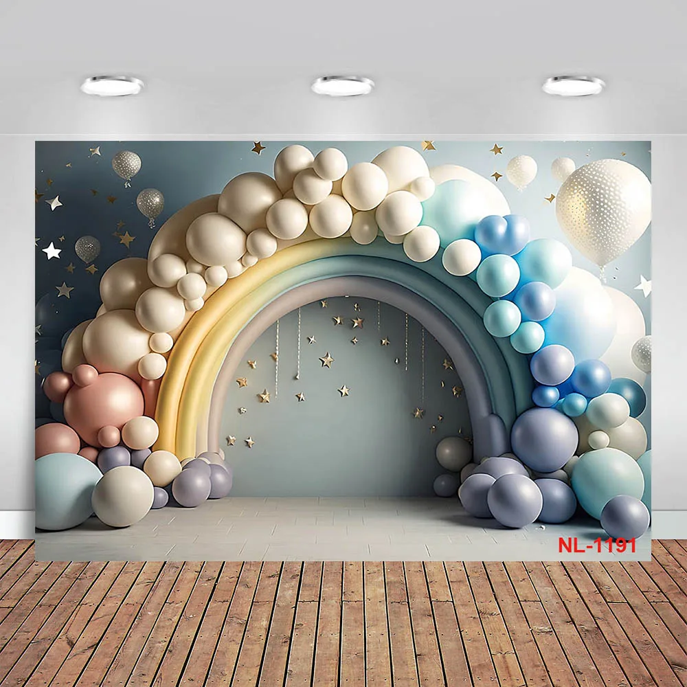 

Photography Background Colorful Arch Rainbow Hot Air Balloon Girl Birthday Party Twinkle Star Portrait Decor Photo Backdrop