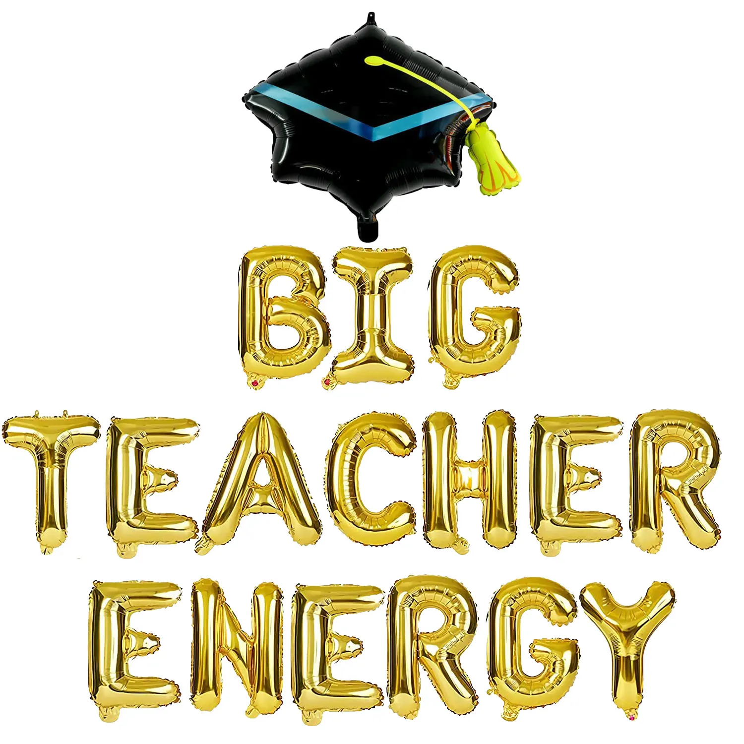 

Big Teacher Energy Balloons Banner Gold Teacher Graduation Decorations with Graduation Cap Foil Balloon From Student To Teacher