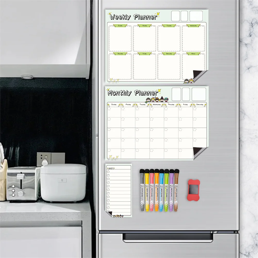 

Magnetic Weekly Monthly Planner Calendar Table Dry Erase Whiteboard Schedules Reusable Rewritable Fridge Sticker Message Board