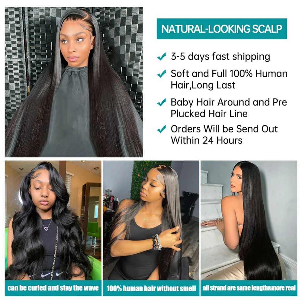 Парик женский из прямых человеческих волос 13x4 13x6 дюймов