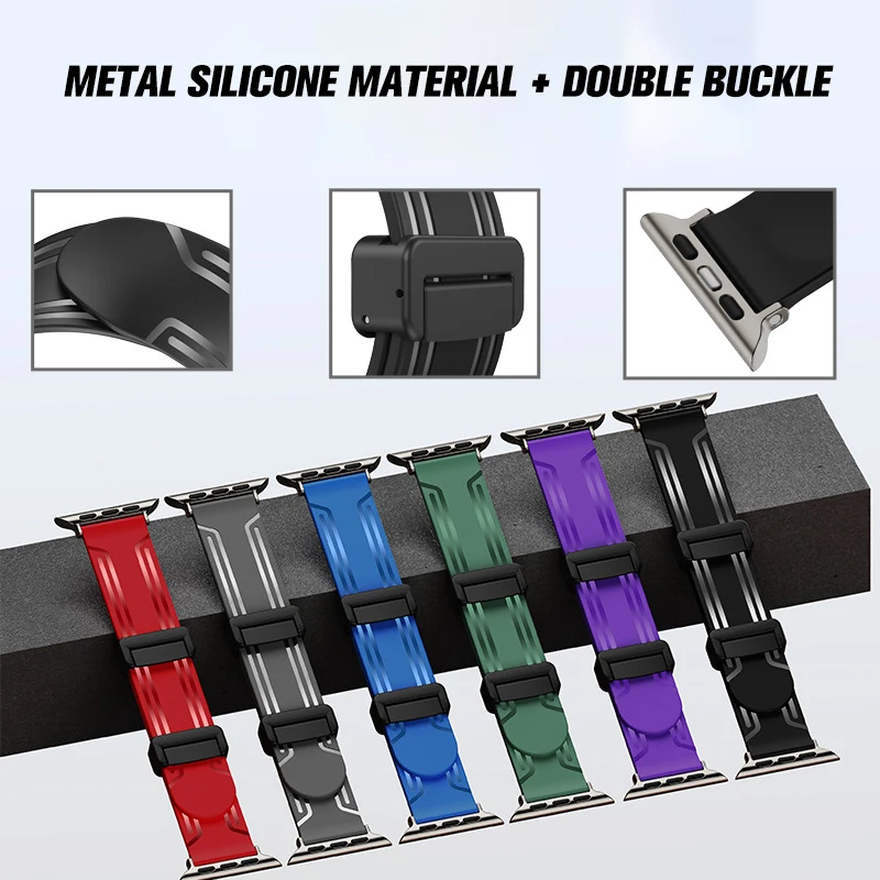 Metal Silicone Double Buckle Strap For Apple Watch Series 8 7 6 5 4 3 Ultra 49MM For correas apple watch se 44mm 40mm 41mm 45mm