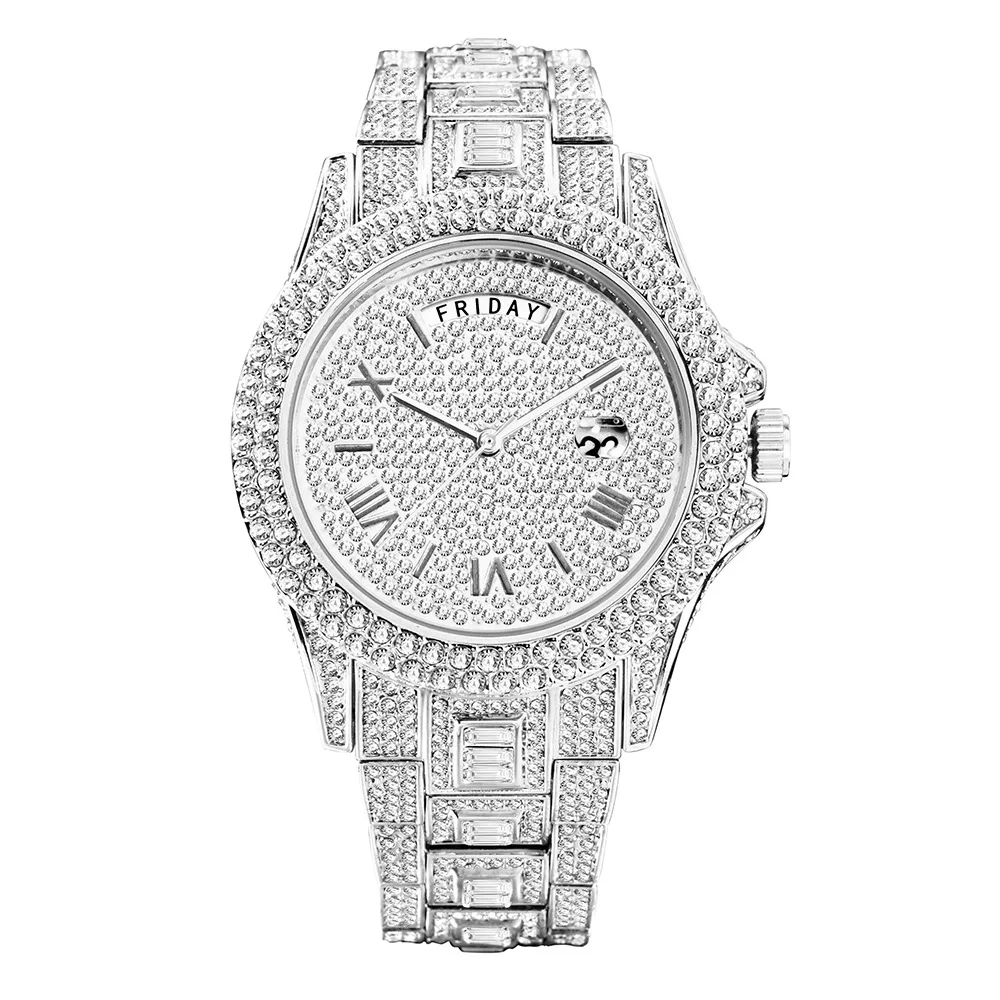 

Iced Out Watch for Men Top Brand Luxury Full Diamond Hip Hop Waterproof Quartz Wristwatches Date Week Reloj Hombre Drop Shipping