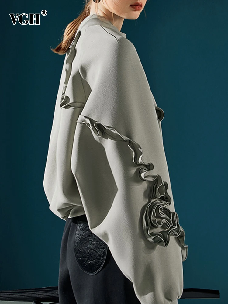 

Женские Асимметричные свитшоты VGH Puollover с воротником-стойкой и длинным рукавом, однотонные повседневные свободные свитшоты, женская осенняя одежда, новинка