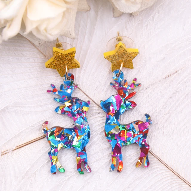 Deer Christmas TRENDY Acrylic earrings Jewelry for women 4