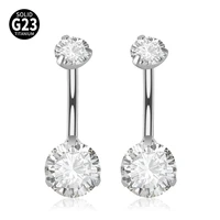 2pcs g23 titanium belly rings double round cubic zirconia 14g internal thread navel piercing belly button rings body jewelry