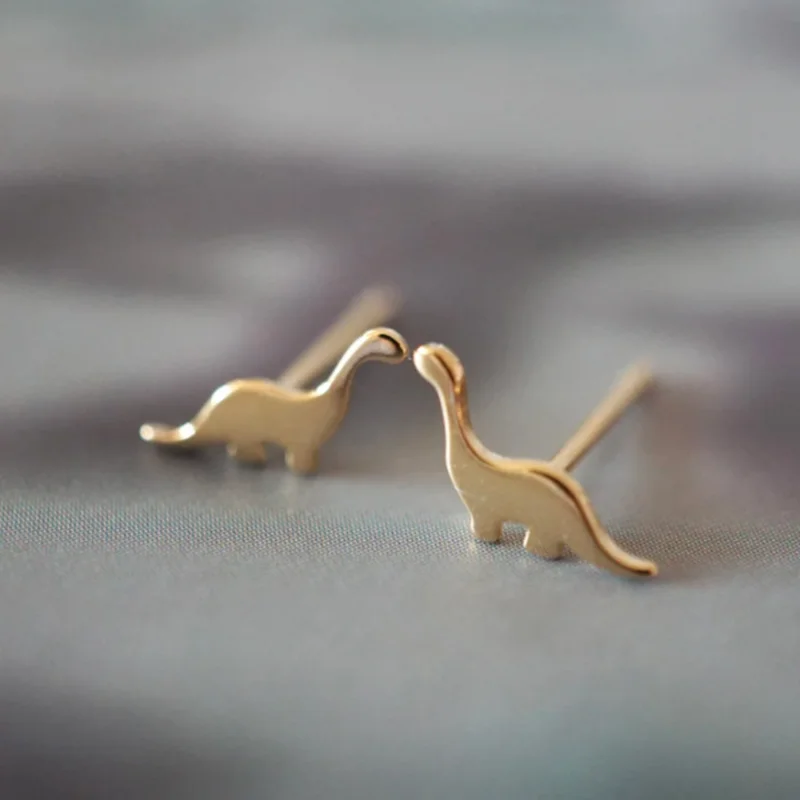 

Ancient Animal Dinosaur Shape Stud Earrings Simple Metal Style Ear Piercing Accessories for Women/Men Couple Love Jewelry