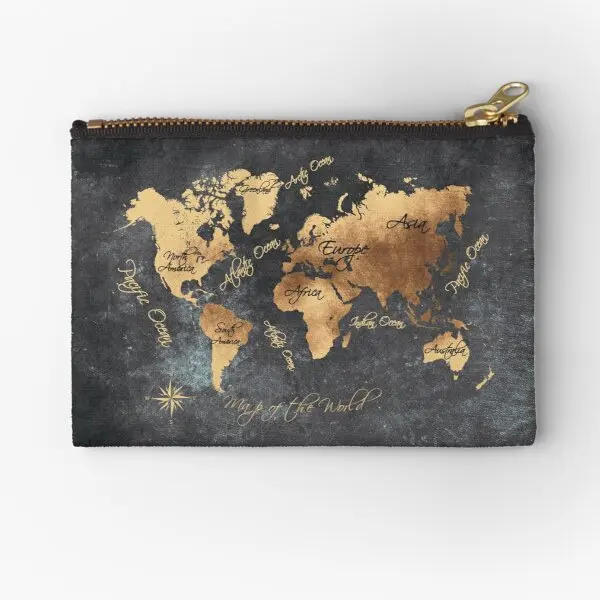World Map 147 Gold Black Worldmap Map  Zipper Pouches Wallet Packaging Storage Money Small Pure Cosmetic Bag Key Women Pocket