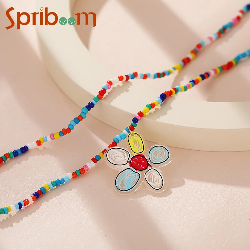 

Colorful Beaded Necklaces for Women Butterfly Flower Pendant Necklace Fashion Neck Chain Female Aesthetic Jewelry Accessories