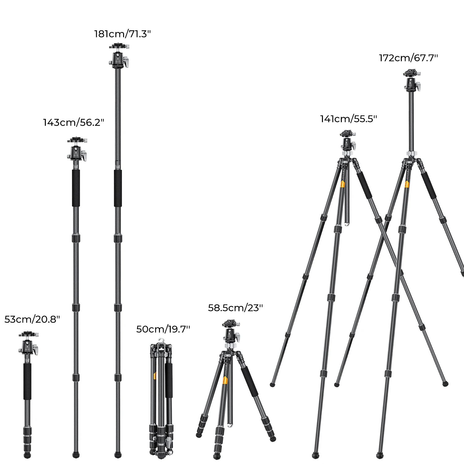 Фото Штатив K&F CONCEPT 68 дюймов/1,7 м из углеродного волокна с шаровой головкой 12 кг/26,2 фунта для Nikon, Canon, Sony, подставка для штатива для зеркальной камеры X254C4 + BH-30 №5