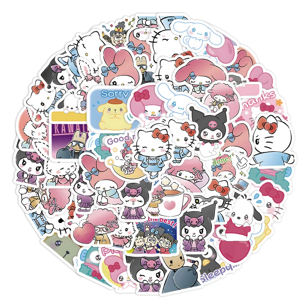 

10/30/60pcs Cute Sanrio Cartoon Stickers Kawaii Girls My Melody Kuromi Decals DIY Phone Laptop Diary Waterproof Sticker for Kids