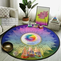 thick non slip round rug rainbow chakra yoga buddhist meditation mat reiki feather mandala carpet crystal singing bowl pads new