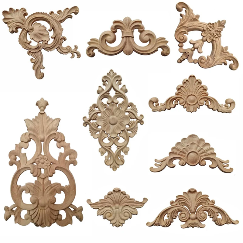 

2022 NEW Natural Floral Wood Carved Unpainted Solid Wood Corner Flower Wood Carved Wooden Figurines Crafts Furniture Decorative