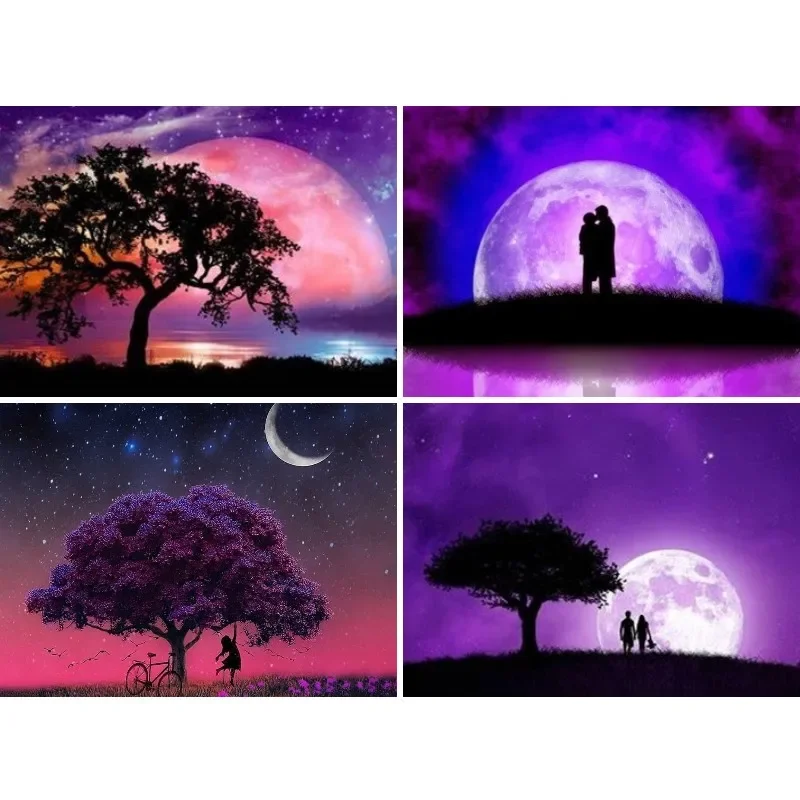 

DIY Diamond Painting Purple Moon Landscape, Diamond Art, Full Drill,Rhinestone Embroidery Craft Kits,Home Wall Decor Gifts