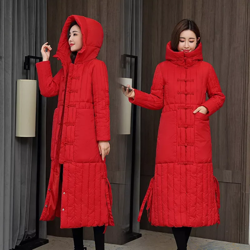 New2022 winter padded women 2020 new over knee thickened large Korean slim down padded jacket printed cold 905