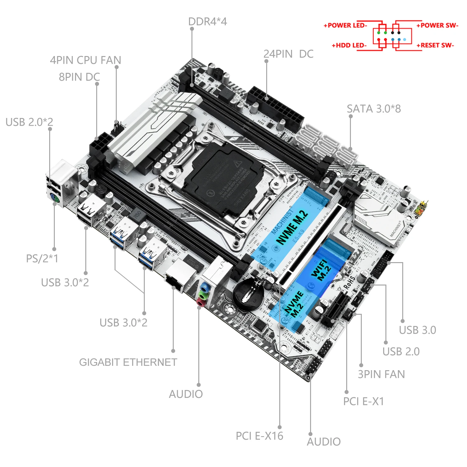 MACHINIST X99 K9 материнская плата комплект с Intel Xeon E5 2666 V3 CPU LGA 2011-3 Kit 32G(4*8) DDR4 RAM