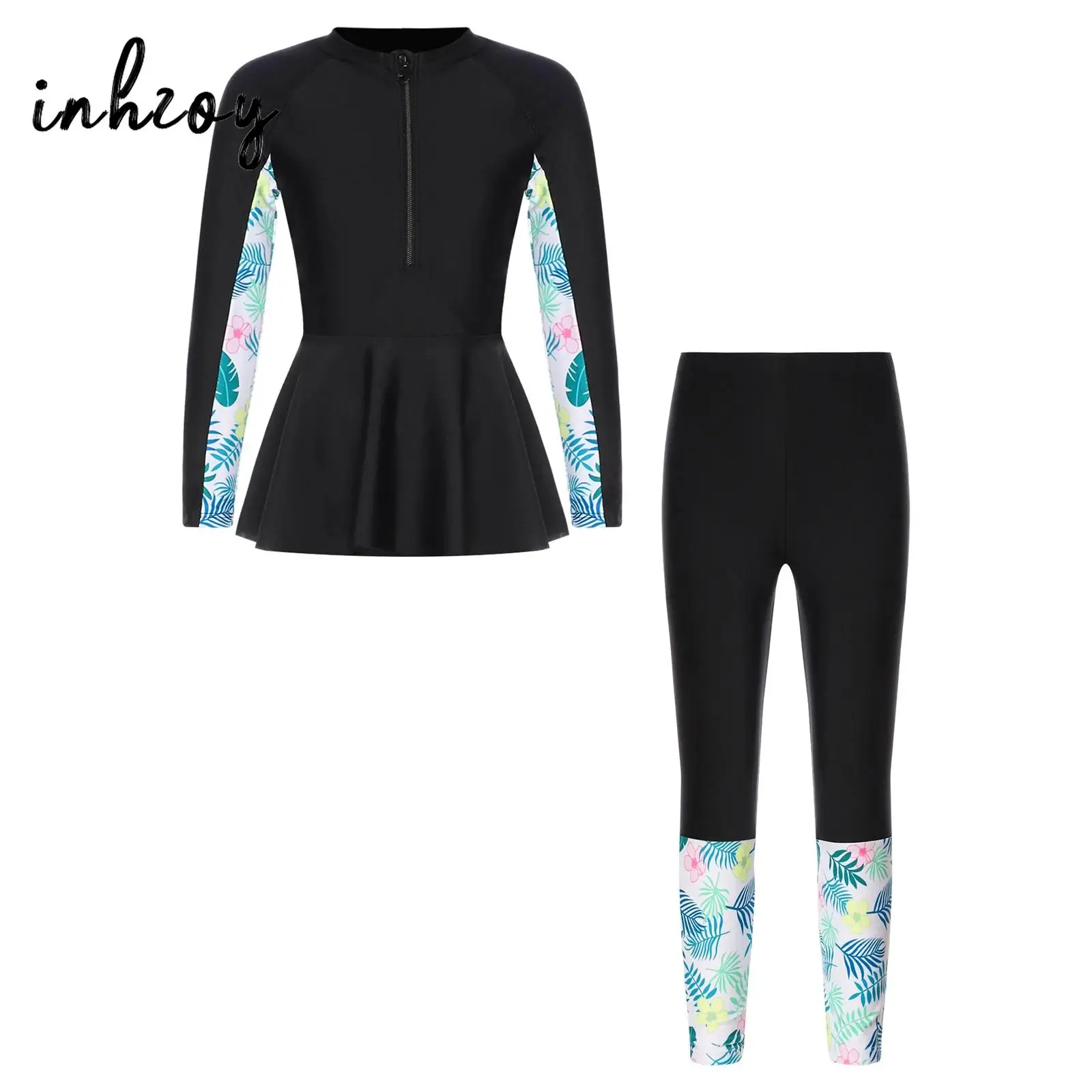 Скромный Купальник для девочек скромный купальник из 2 предметов топ на молнии с