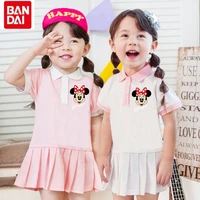 bandai 2022 childrens clothing disney dress summer girls pink minnie big head cute cartoon print cotton pleated dress