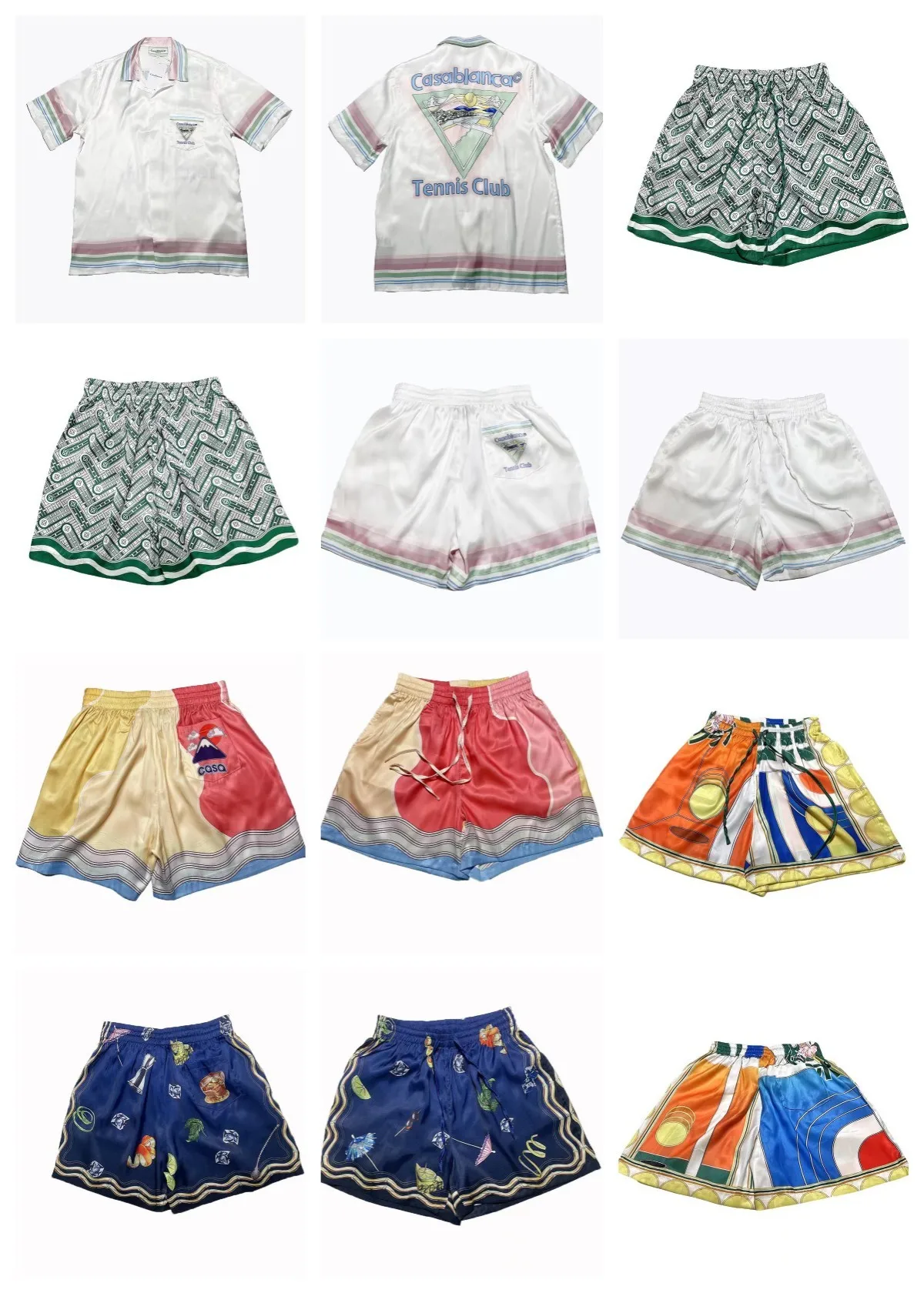 

2022 Casablanca Silk Shorts Shirt Leisure Home Men Women White Rainbow Printing Drawstring Shorts Breeches