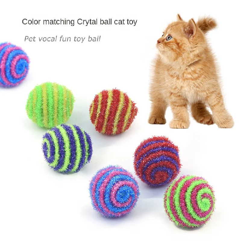 

Pet cat interactive toy patchwork color gold silk ball vocal tease cat bell ball cat toy