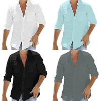 formal shirt linen style comfortable men solid long casual sleeve