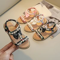 summer girls sandals flower with pearl fashion flats beach shoes lightweight soft sole outdoor casual sandals slippers