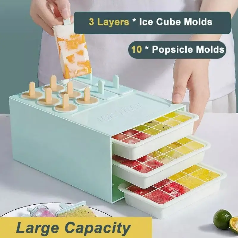 

All In One Ice Cubes And Popsicle Mold Multifunctional 3 in 1 handmade reusable fruit dessert ice cream popsicle Food grade mold