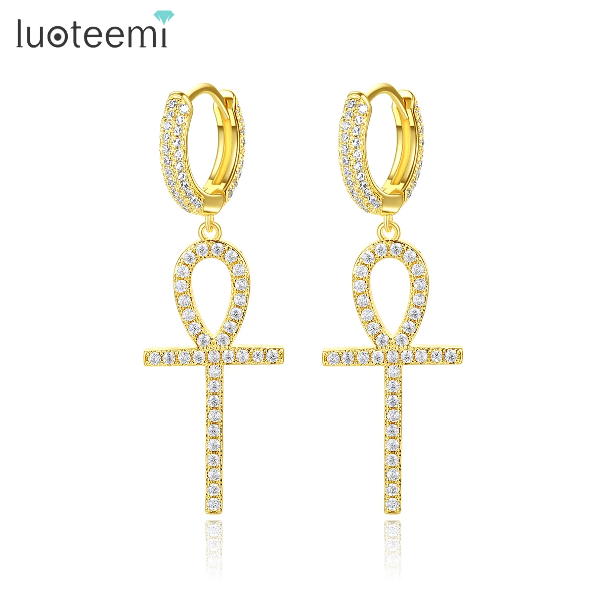 

LUOTEEMI Cross Hoop Long Huggie Earring for Women Cubic Zircon Fashion Jewelry Hip-Hop Earring Party Gifts Unusual Accessories