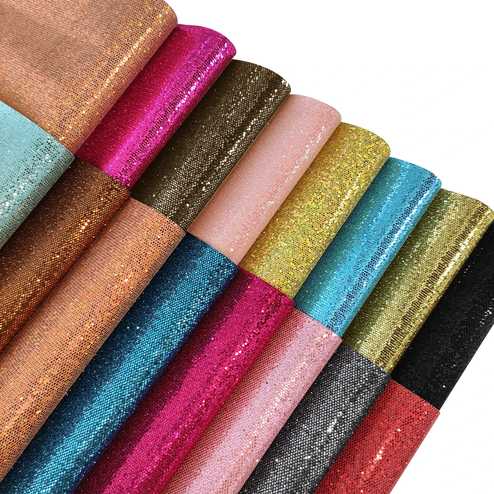 

Shimmer/Reflective Sequin Chunky Glitter Leatherette Fabric Sheet for Making DIY Hair Bow earrings crafts Cosmetic bag 30*135cm