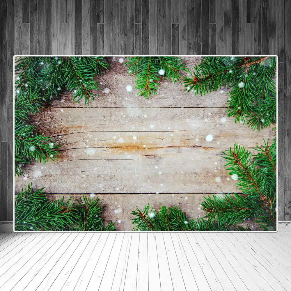 

Christmas Pine Twigs Wooden Boards Planks Photography Backgrounds Custom Baby Party Decoration Photo Booth Studio Backdrops