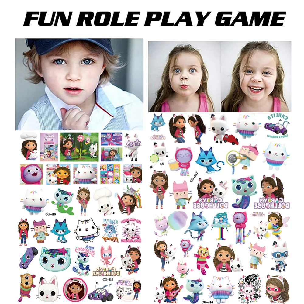 

1Pcs Cartoon Gabby's Dollhouse Temporary Tattoo Stickers Anime Sticker Arm Hand Face Fake Tattoo Decal Body Art Kid Body Toy