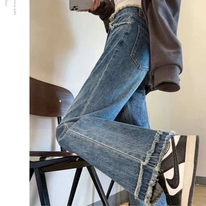 Широкие Джинсы В Стиле Ретро Женские Облегающие Прямые Повседневные Брюки С