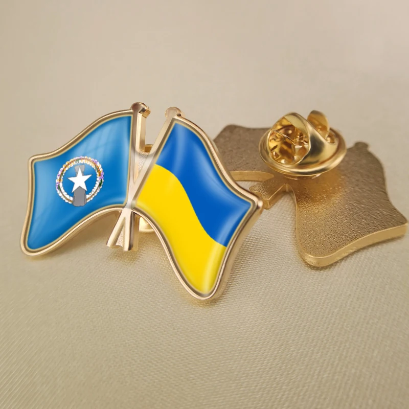 

Northern Mariana Islands and Ukraine Crossed Double Friendship Flags Lapel Pins Brooch Badges