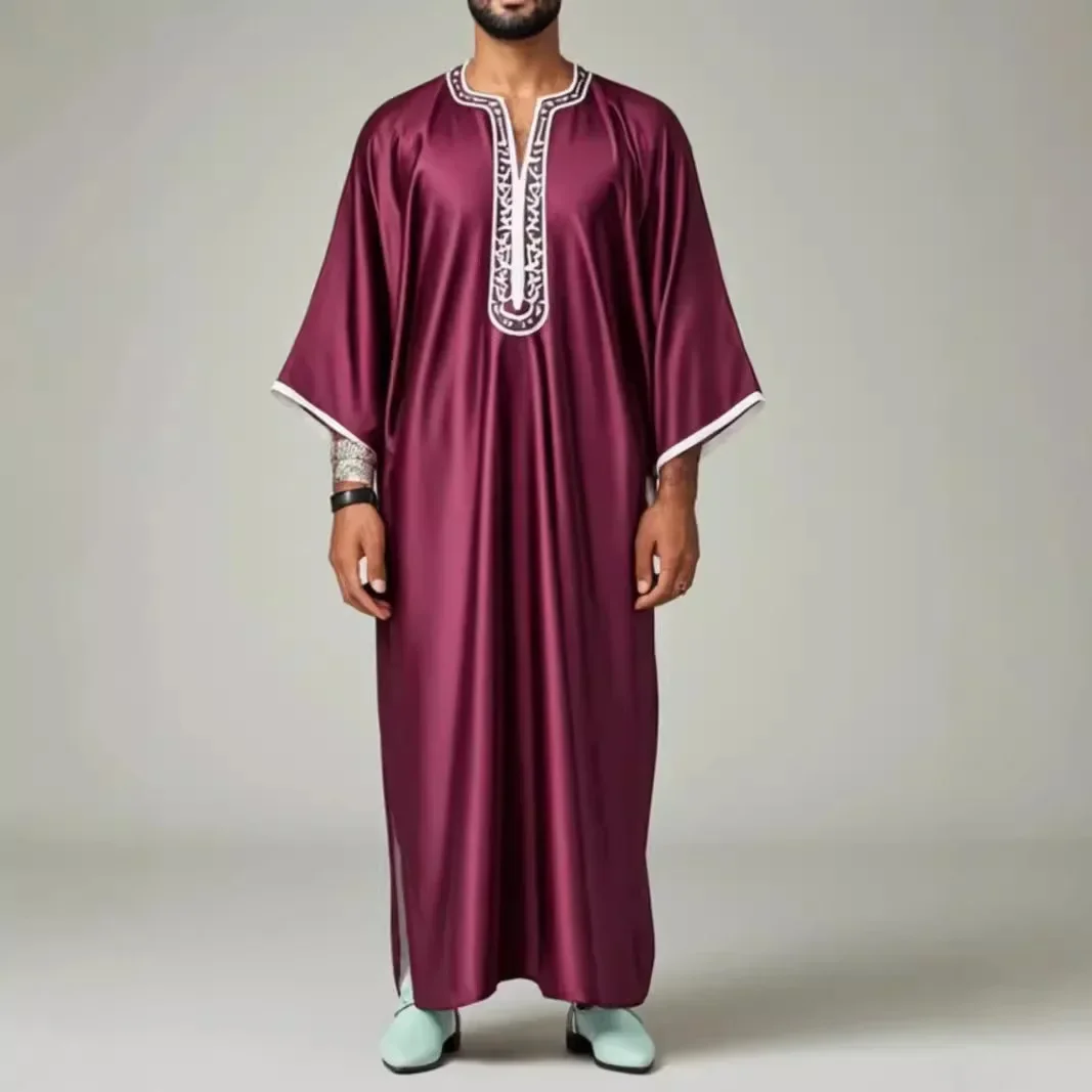 African Ethnic Style Leisure and Comfort Muslim Robes Loose Half Neck Patchwork Embroidery Moroccan Men's Spring Autumn