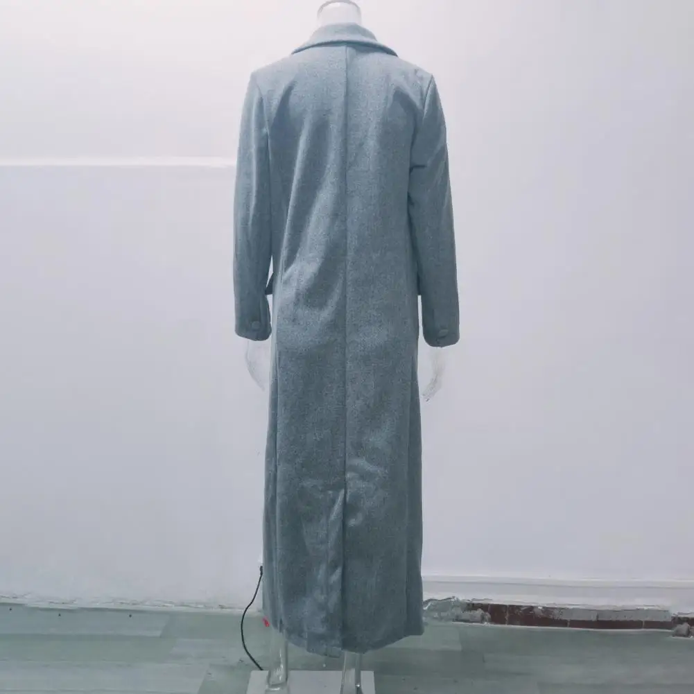 

Simple Elegant Coat Thick Warm Woolen Outerwear Lady Casual Buttons Pure Color Winter Woolen Coat