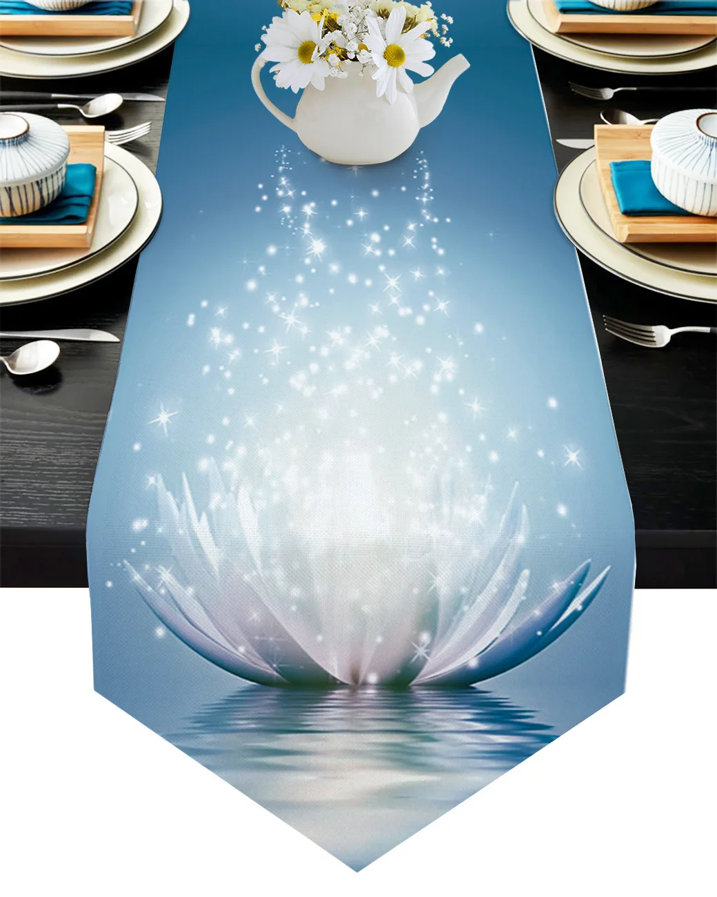 

Flower Abstract Blue Lotus Coffee Table Decor Tablecloth Wedding Decoration Dinning Table Decoration Table Runner