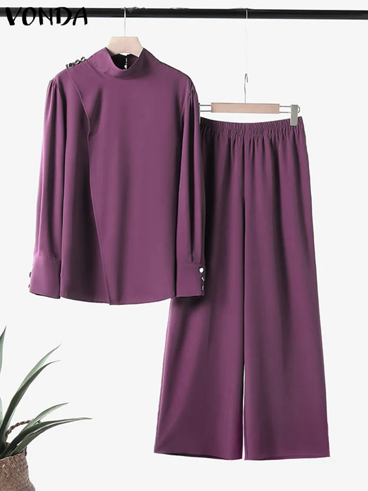 Элегантные женские костюмы размера плюс VONDA Осенние однотонные с высоким воротом
