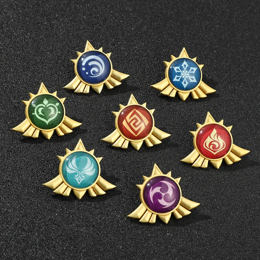 

Flow Game Genshin Impact Brooch Fashion Seven Element Shiny Genshin Badges Jacket Backpack Metal Button Pin Jewelry Cos Ornament