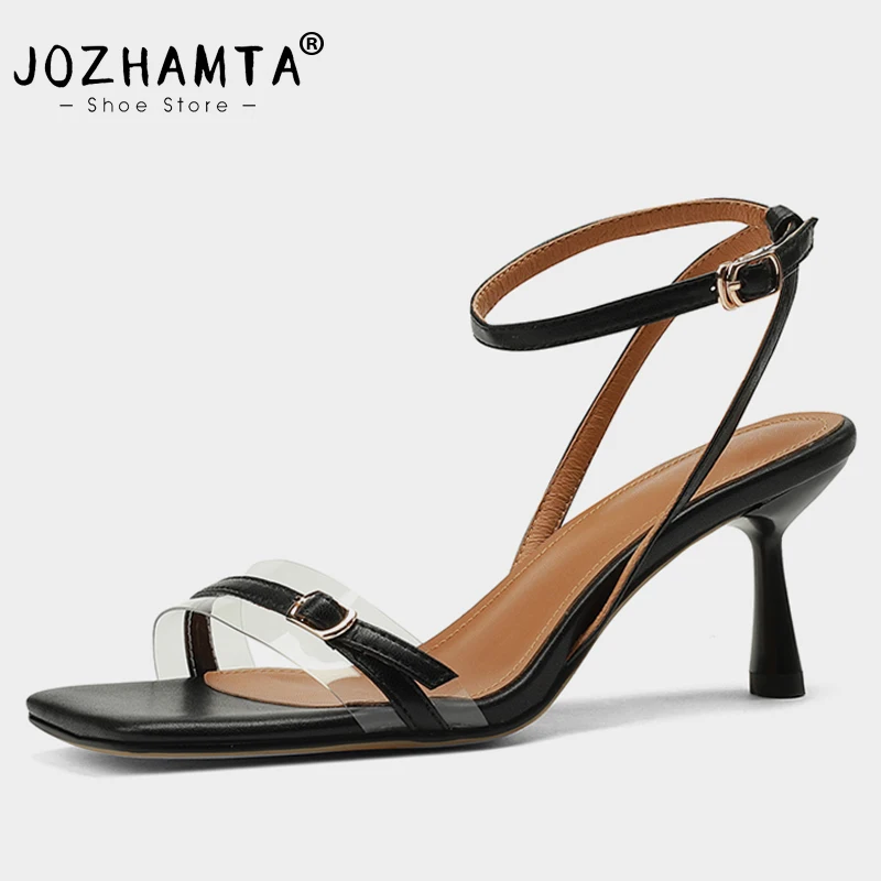 

Женские сандалии JOZHAMTA из натуральной кожи, туфли на высоком каблуке, с ремешком на щиколотке и пряжкой, пикантные летние туфли на шпильке, размеры 34-39