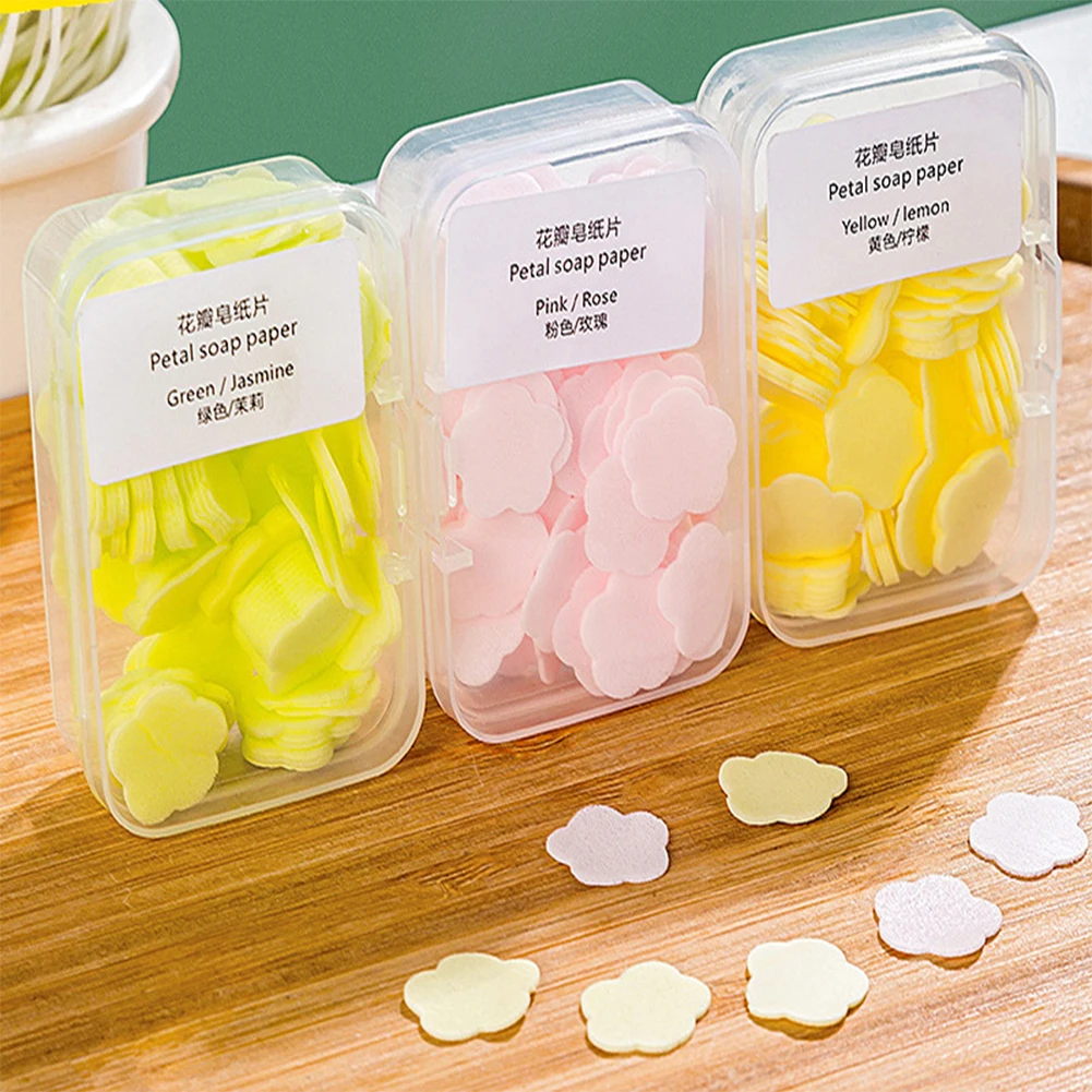 

100Pcs/Box portable Skin friendly fresh hand washing toilet soap Slice Disposable petal soaps flakes household for Girls/travel