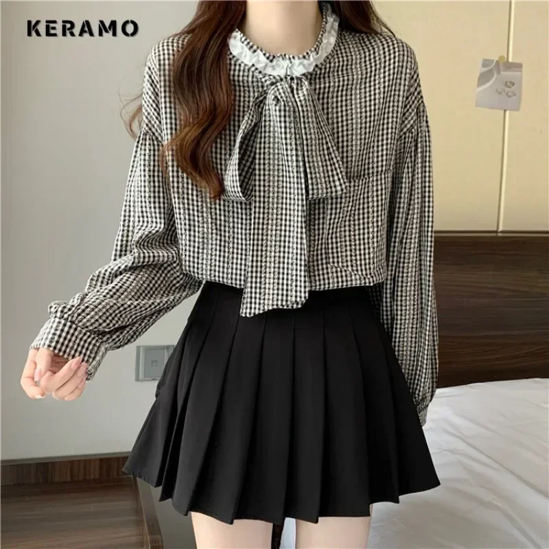 Женская винтажная клетчатая рубашка однобортная Свободная Повседневная Блузка