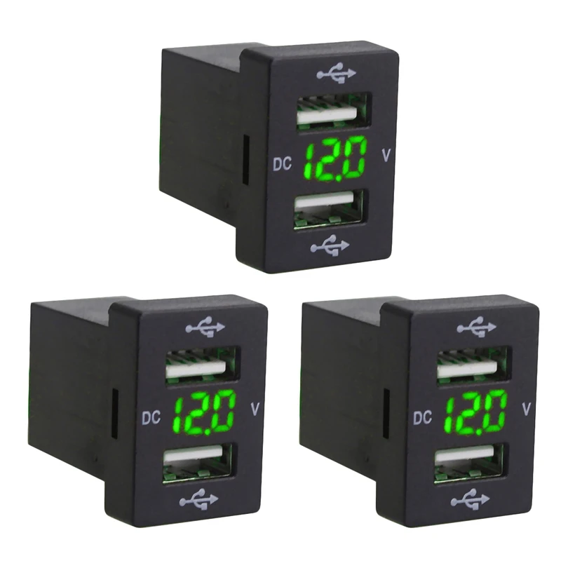 

3X 12V Car Charger With Fuse For Toyota 5V 4.2A Car Charging Socket Charger (Green)